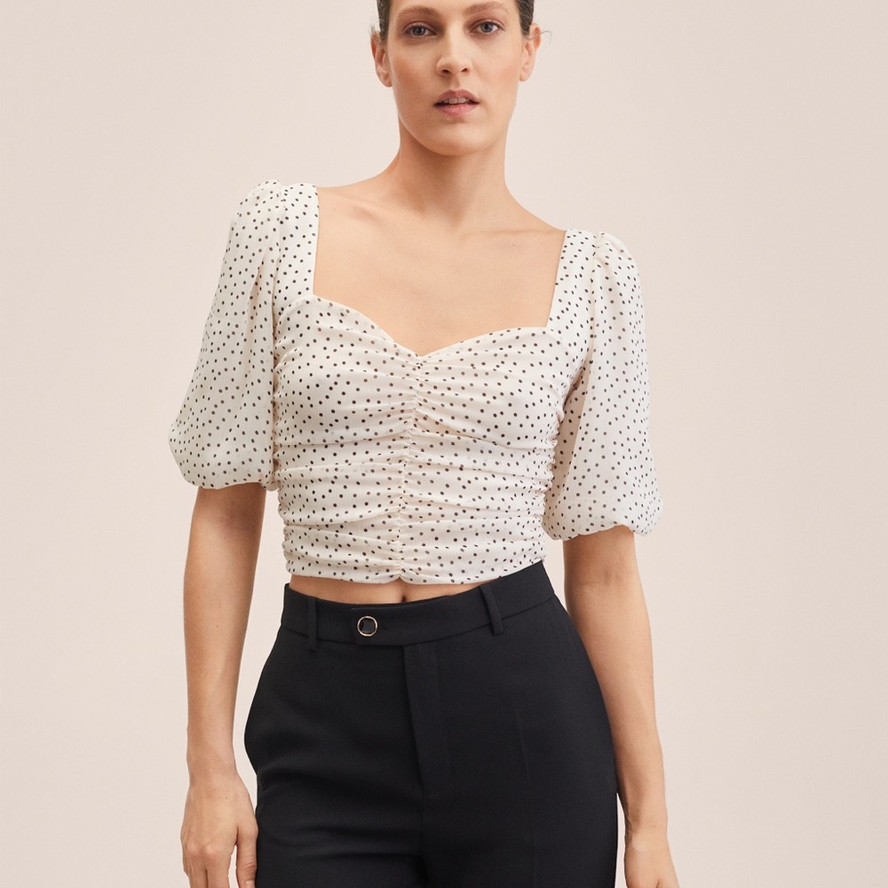 Mango Chiffon Polka Dot Blouse